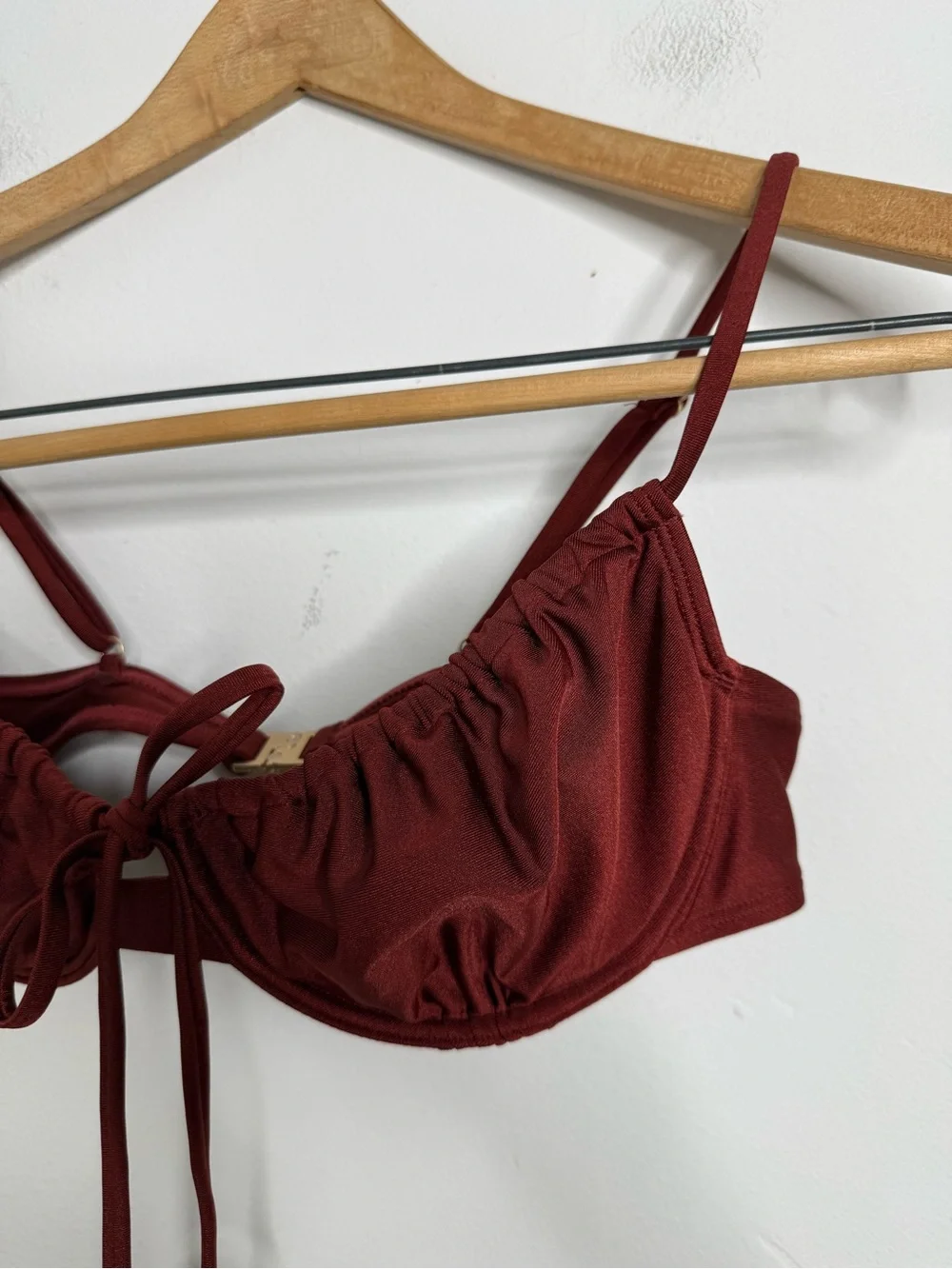 KULANI KINIS Sweet Cinnamon Brown Ruched Underwire Bikini Top XL Sexy Retro